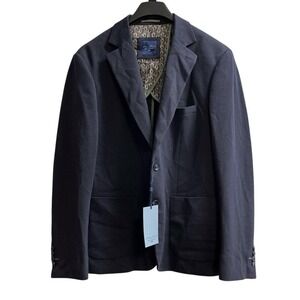 Steel‎ & Jelly Blazer Mens 46 Navy Blue Textured Jacket Structured Office Career